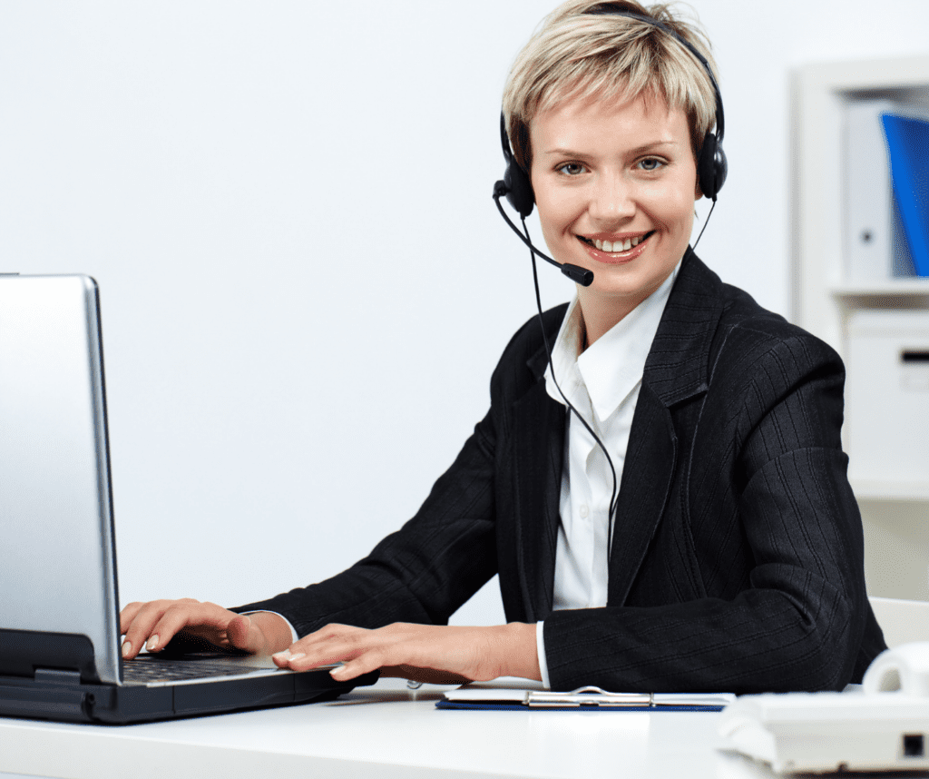 A friendly receptionist at her desk