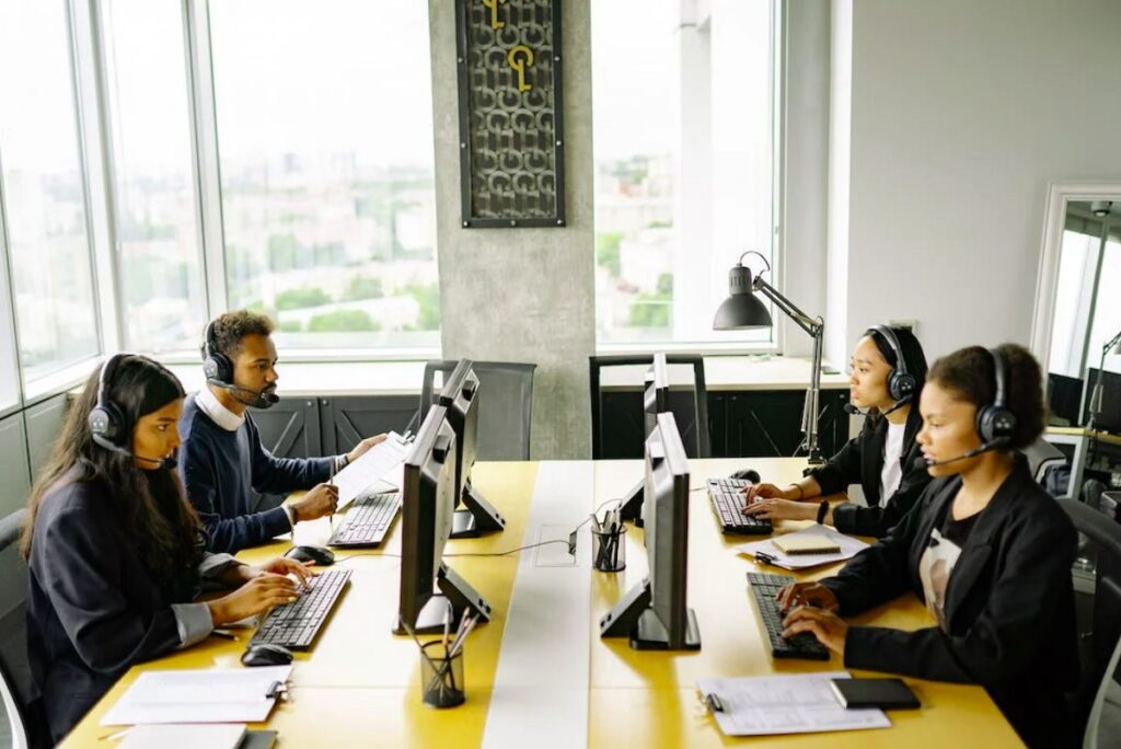 Live agents working at an answering service company