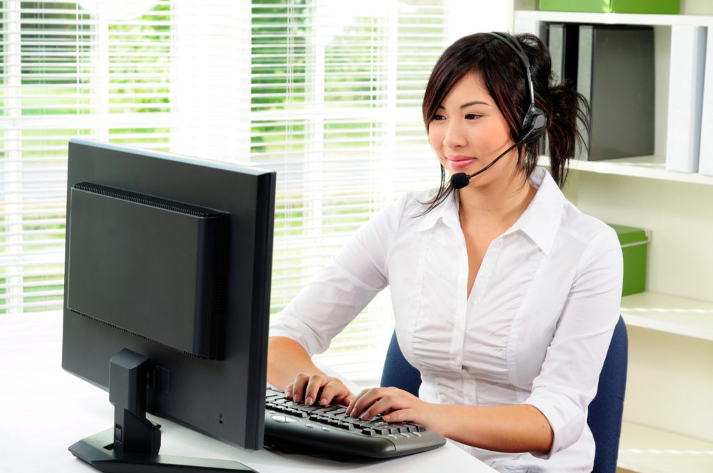 Beautiful Asian Female Call Center Telephone Computer Worker