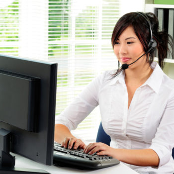 Beautiful Asian Female Call Center Telephone Computer Worker